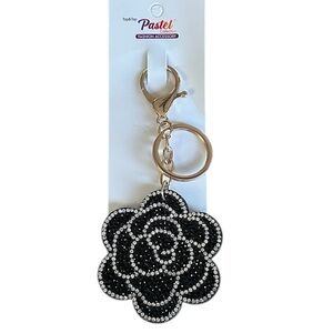 New Pastels Rhinestone Black and Silver Rose Key Holder/Bag Charm